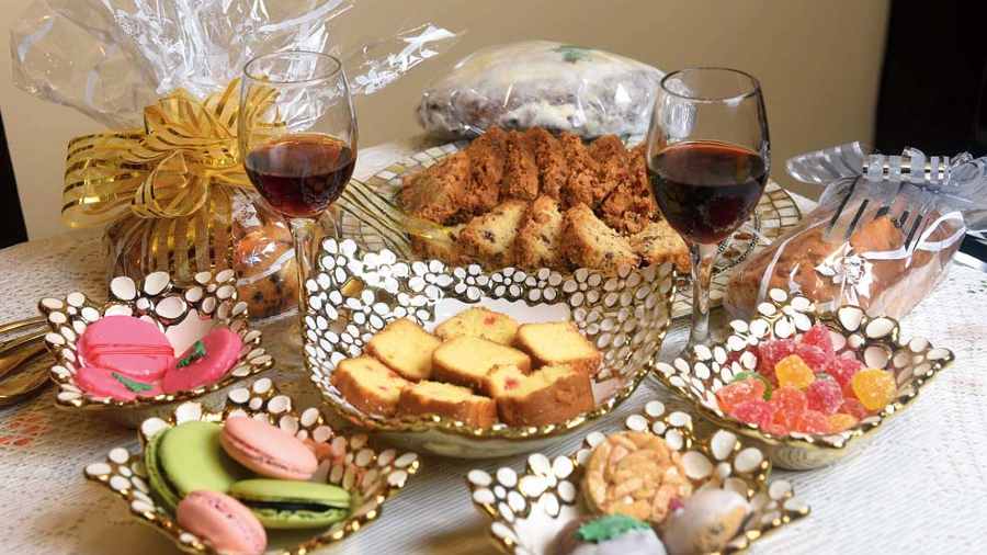  Jessica’s table was laden Christmas cake, home-made grape wine, macaroons, pastries, jujubes