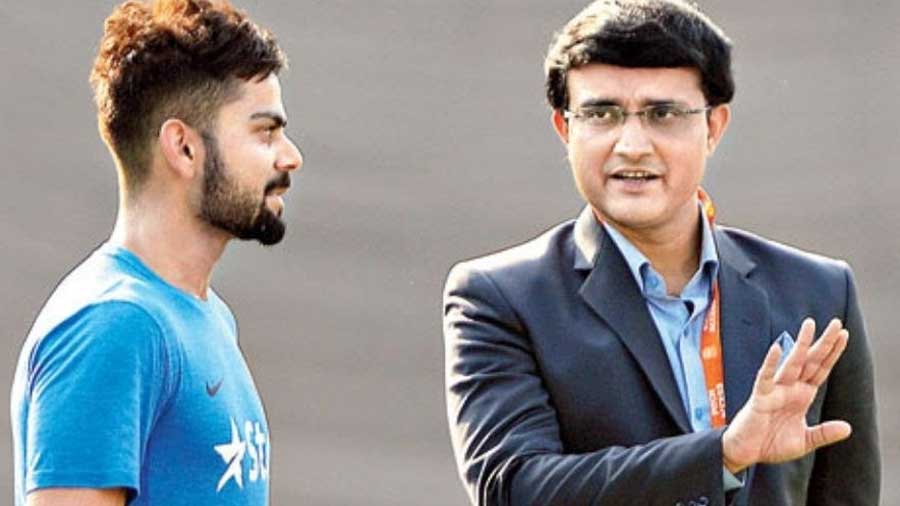 A file photo of Virat Kohli in conversation with Sourav Ganguly