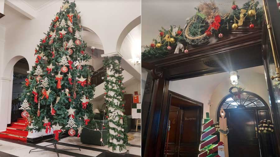 (Left) The Christmas tree at Saturday Club; (right) the entrance and reception area at Bengal club 
