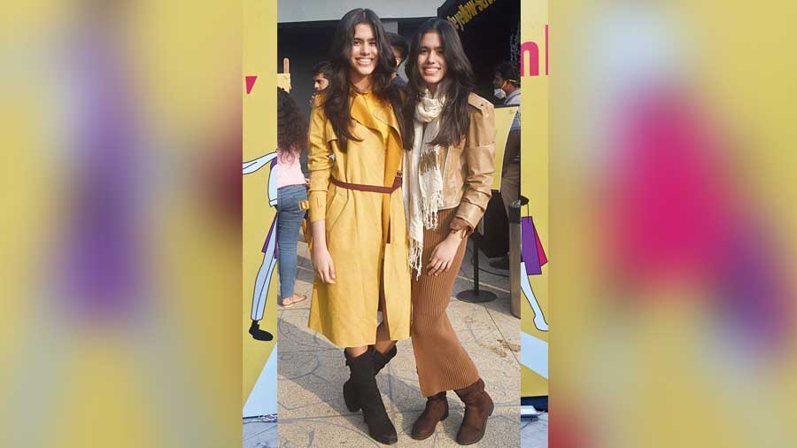 Twins Samaira Mittal (left) and Sara Mittal got their winter looks right in complementing beige and brown Zara outfits.