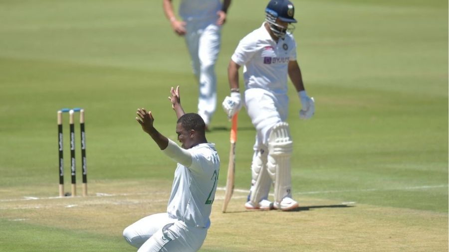 Lungi Ngidi celebrates after taking an Indian wicket, at the SuperSport Park on Tuesday.