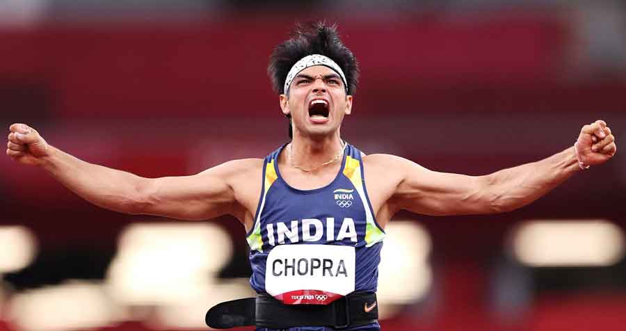 Neeraj Chopra lets out a roar on way to clinching the gold medal in Tokyo.