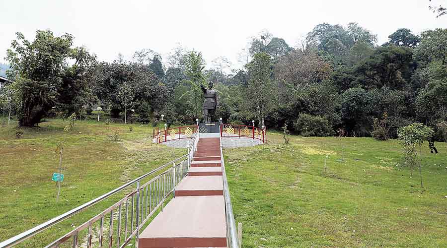 The statue of Netaji Subhas Chandra Bose on the premises of the Raj Bhavan complex.