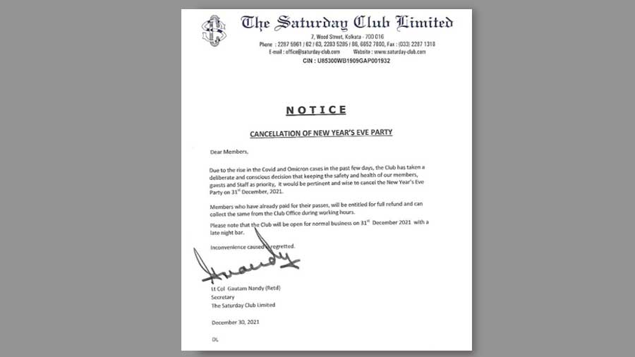 The notice from Saturday Club