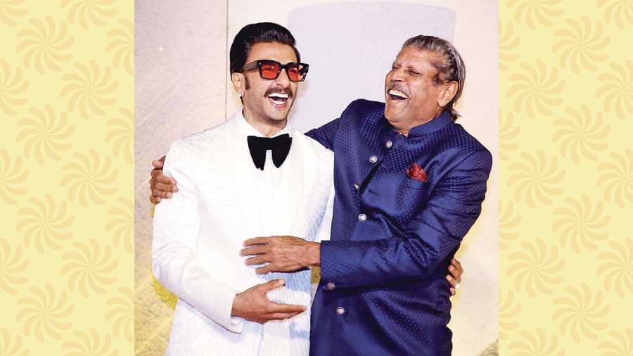 Ranveer Singh with Kapil Dev at the premiere of 83 in Mumbai last week