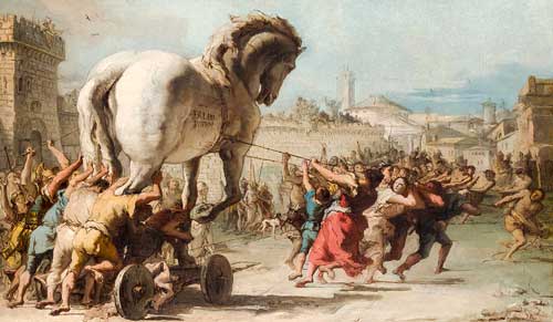 A painting depicting the Trojan War.