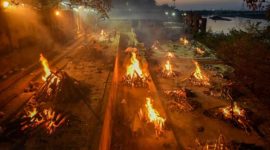  Covid victims being cremated at Bhairav Ghat Hindu Crematory in Kanpur.