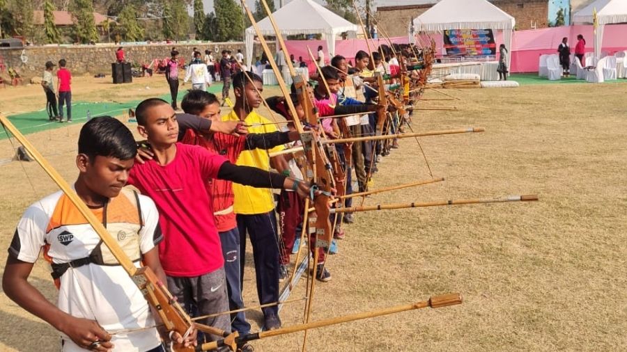 The East Singhbhum District Archery Championship underway in Jamshedpur on Friday.