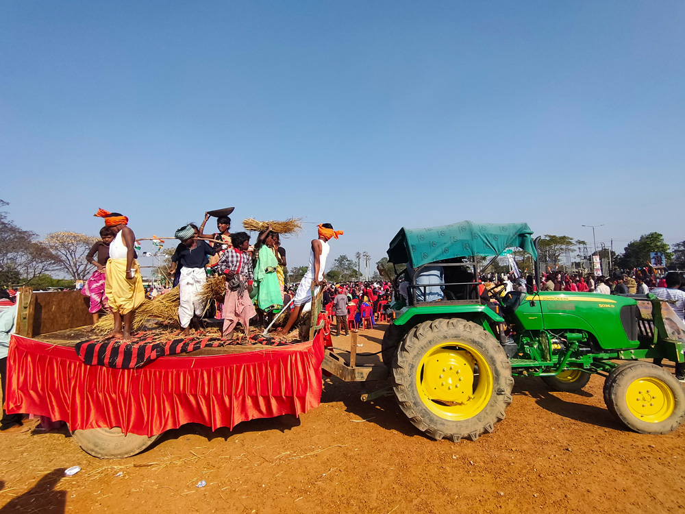 Farmer's children enjoying and participating in the Jan Akrosh Maharally at Hightention Ground Namkum in Ranchi on Sunday.