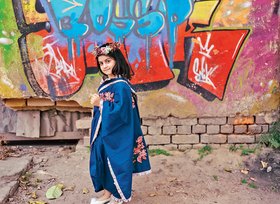 Blue Bougainvillea Dhoti Sari