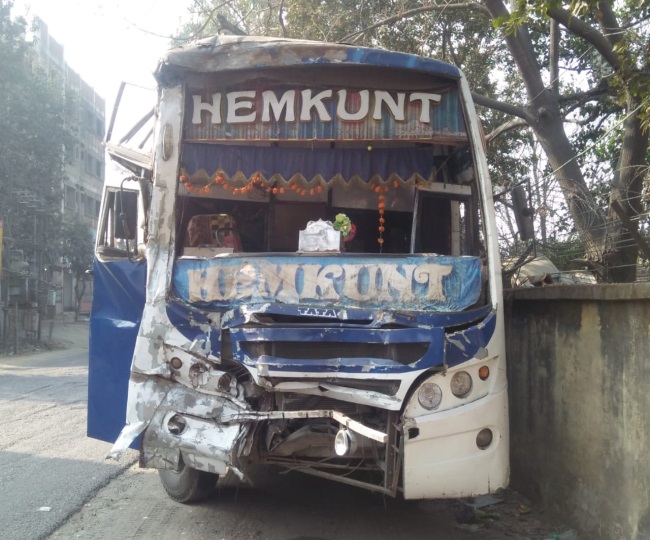 The damaged bus in Koderma on Sunday.