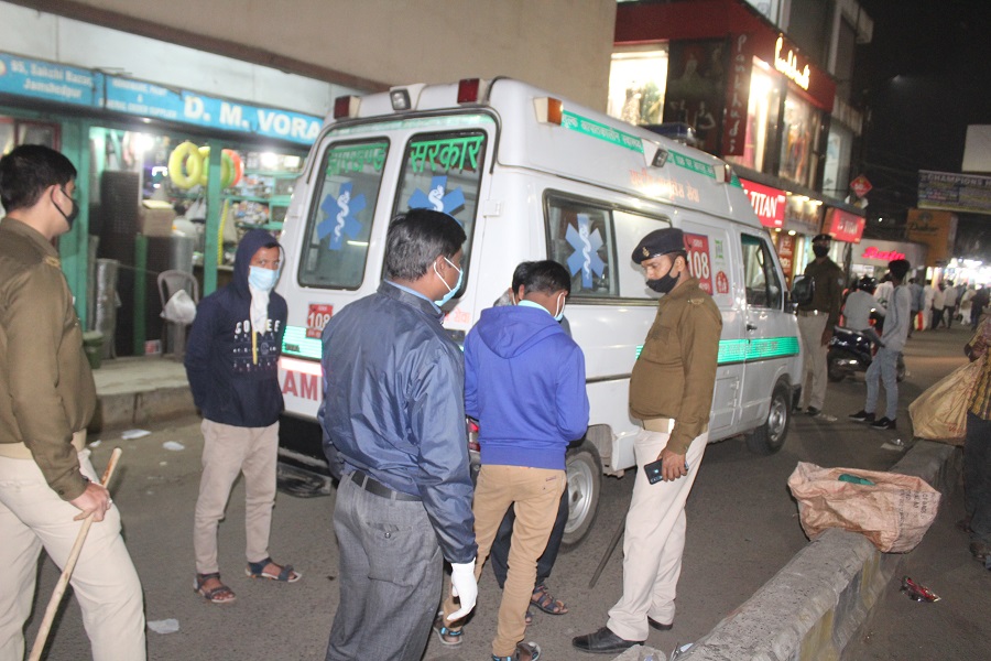 The ambulance which was used to ferry the five Covid-19 patients  from the businessman's house in Sakchi to MGM Medical College and Hospital on Saturday.