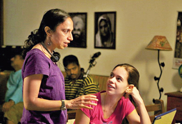 Shonali with Kalki Koechlin on the sets of Margarita with a Straw