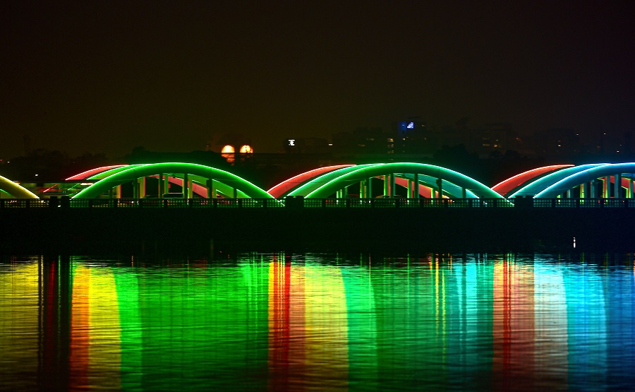 Napier bridge gets dynamic lighting system to mark new year celebration ,in Chennai on Thursday.