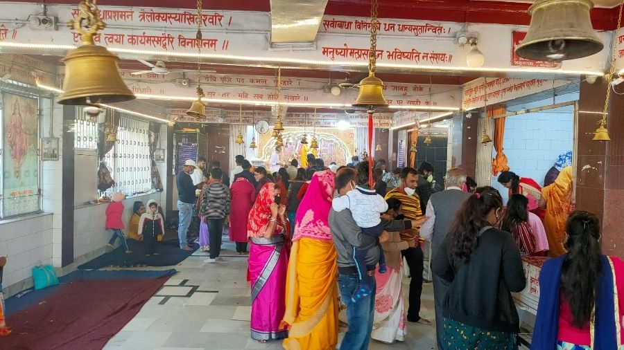 Devotees worship Goddess Durga at a temple at Bariatu in Ranchi on Friday.