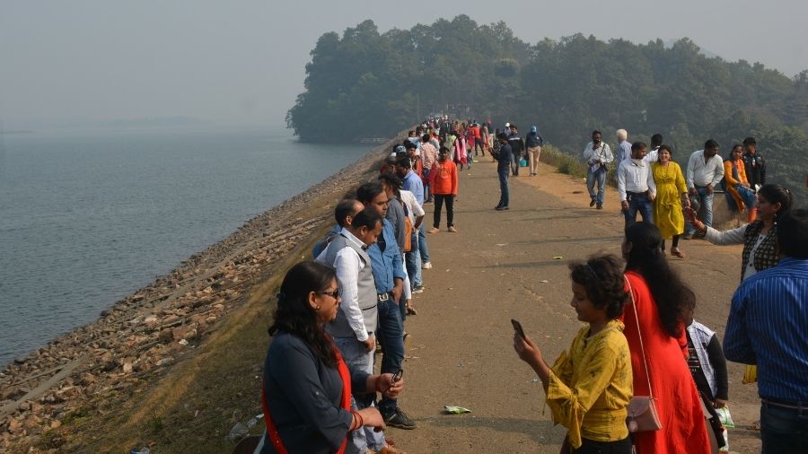 Picnickers at Dimna Lake near Jamshedpur on Friday.