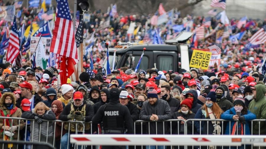 Trump supporters gather outside the Washington monument on Wednesday.