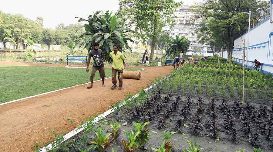 A walkway inside the park being prepared on Thursday