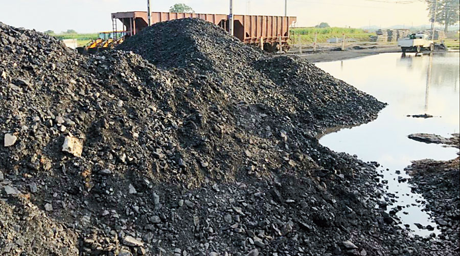 Coal being transported at the railway sidings of the NTPC in Barkagaon in Hazaribagh. 