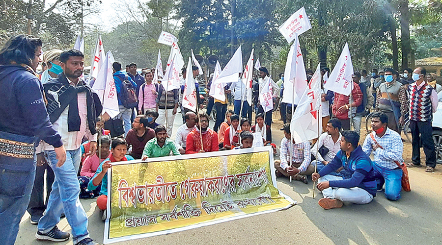 The demonstration in Bolpur on Monday. 