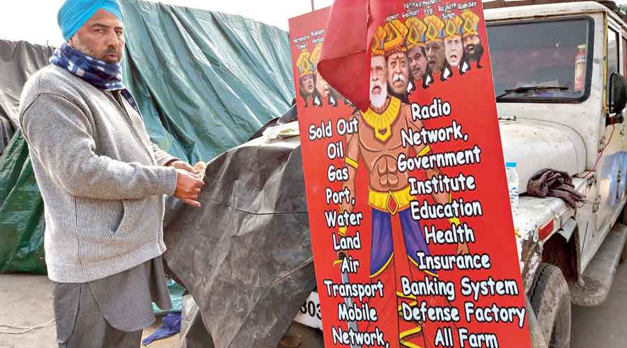 A poster depicting Narendra Modi as a Ravan who has sold government assets