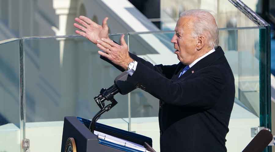 President Joe Biden delivers his inaugural address at the Capitol in Washington