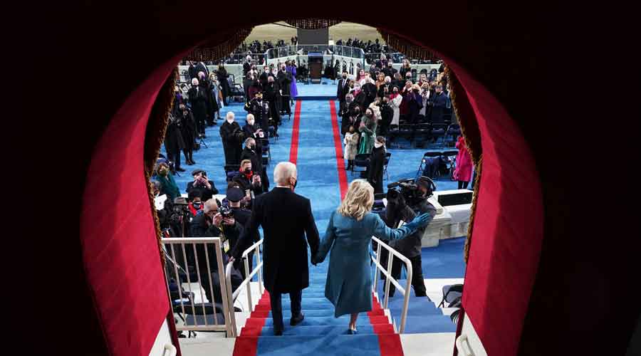 President-elect Joe Biden and his wife Dr. Jill Biden arrive for his inauguration at the Capitol