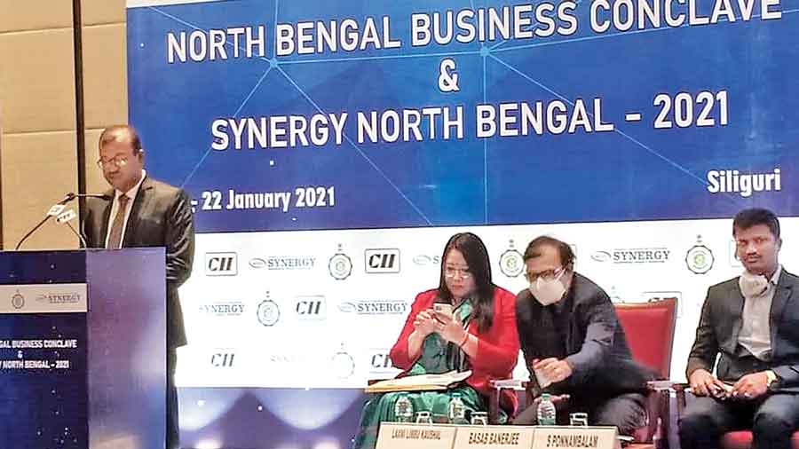 Dignitaries at the North Bengal Business Conclave in Siliguri on Thursday.