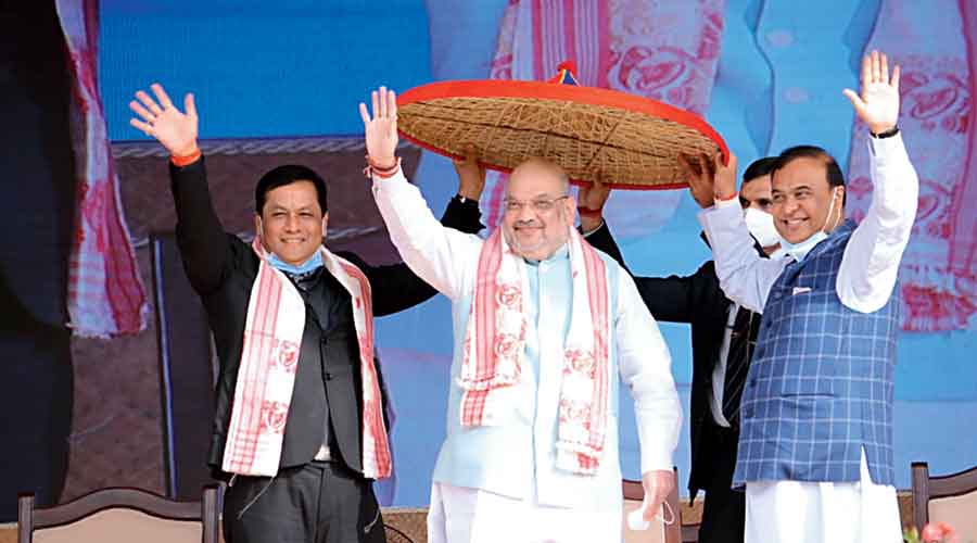 Amit Shah steers clear of CAA in Assam -addressing first anniversary rally of Bodoland Territorial Region- asserted that only BJP could save Assam from influx