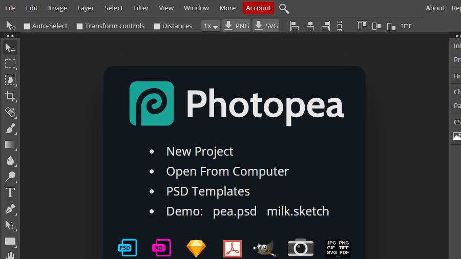 A high-end photo editor for free - online photo editor, Photopea works in a web browser