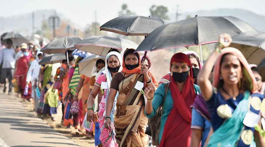 Many women farmers took part in the 7km march at Kasara Ghat, which started at 9am and ended around 11.30am