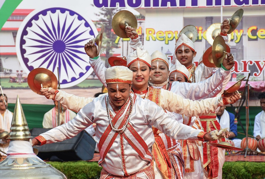 Artists perform during the 72nd Republic Day celebrations at Gauhati High Court on Tuesday.