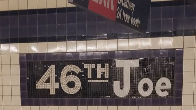 In New York City, the sign at the 46th Street Station on the M and R lines in Queens was altered on Inauguration Day from 46th Street to ‘46th Joe’.