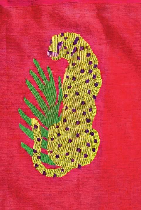 The jaguar motif from one of the Sherni saris that Ghuri by Debjani has designed for Vidya Balan