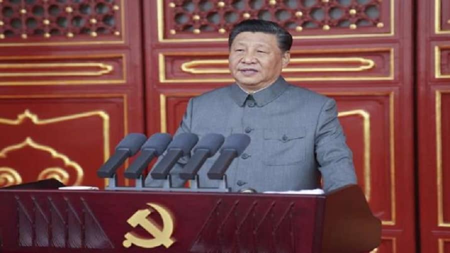 Chinese President and party leader Xi Jinping delivers a speech at a ceremony marking centenary of the ruling Communist Party in Beijing.