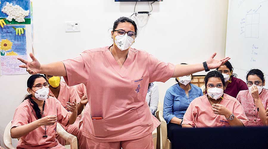 Doctors celebrate National Doctors’ Day at Masina Hospital in Mumbai on Thursday. India in 1991 picked July 1 as the National Doctors' Day to honour Dr Bidhan Chandra Roy, a legendary physician and Bengal’s second chief minister who was born on this date in 1882 and died on the same day in 1962, aged 80.