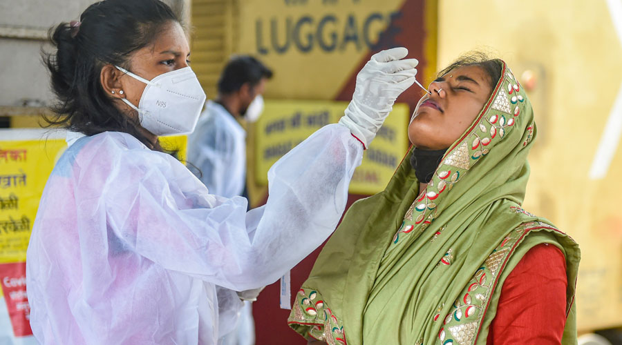 A woman being tested for Covid-19.