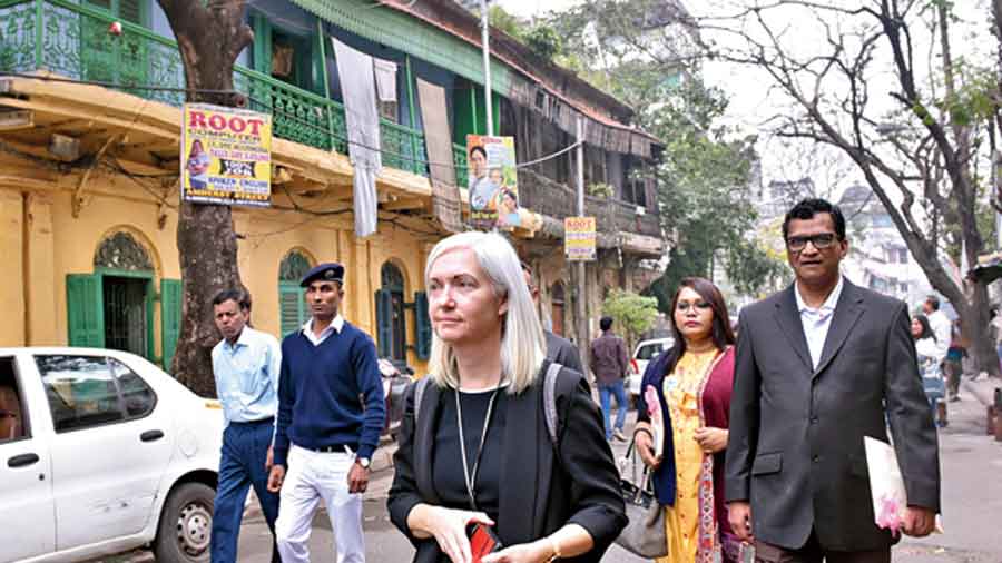 Patti Hoffman on a walking tour of north Calcutta in February 2020.  