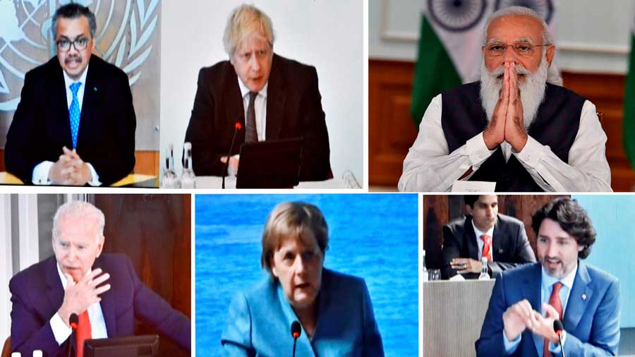 Prime Minister Narendra Modi participates in the first Outreach Session of the G7 Summit virtually, in New Delhi.