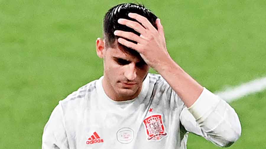 A dejected Alvaro Morata after Spain’s defeat in the Euro 2020 semi-final on Tuesday. 