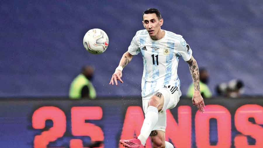 Angel Di Maria scores for Argentina during  the Copa America final against Brazil at the  Maracana on Saturday. 