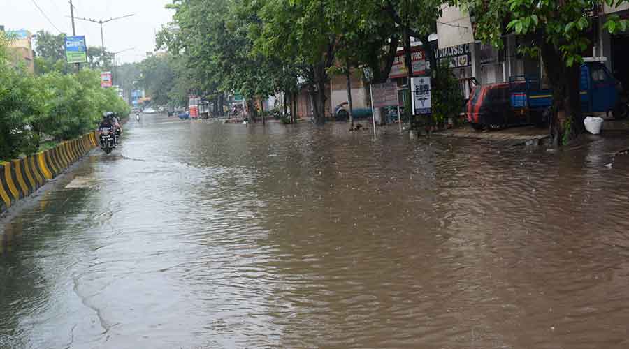 Waterlogged Kalimati Road at Sakchi in Jamshedpur after the rain on Sunday afternoon.
