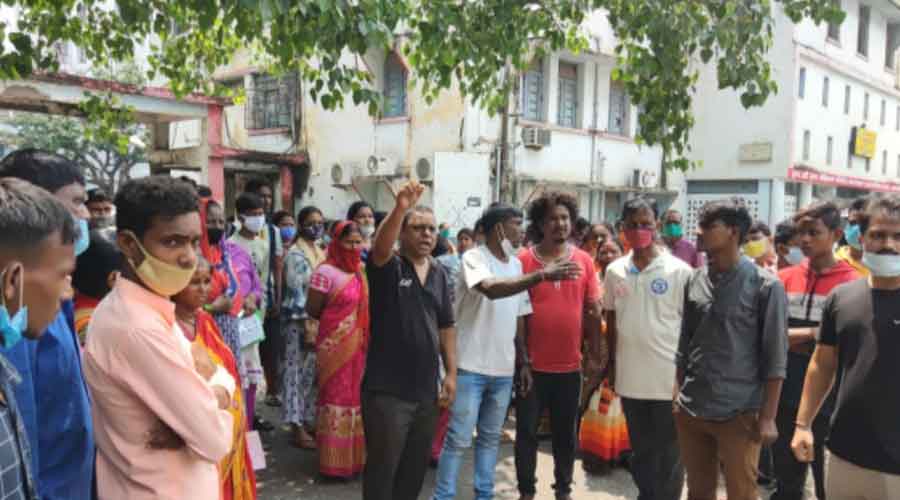 Agitated Bhalubasa residents stage a protest at the MGM Medical College Hospital on Monday. 