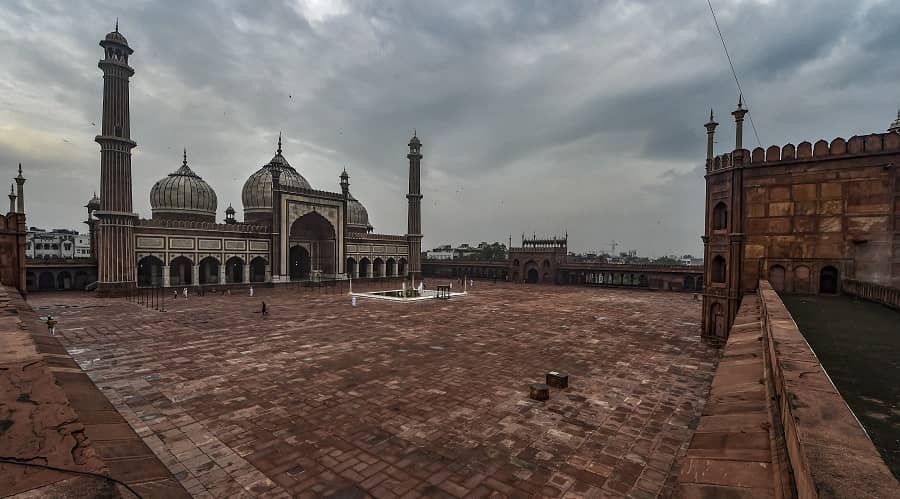 Jama Masjid wears an almost deserted look on the occasion of Eid al-Adha during the ongoing Covid pandemic, in New Delhi on Wednesday.