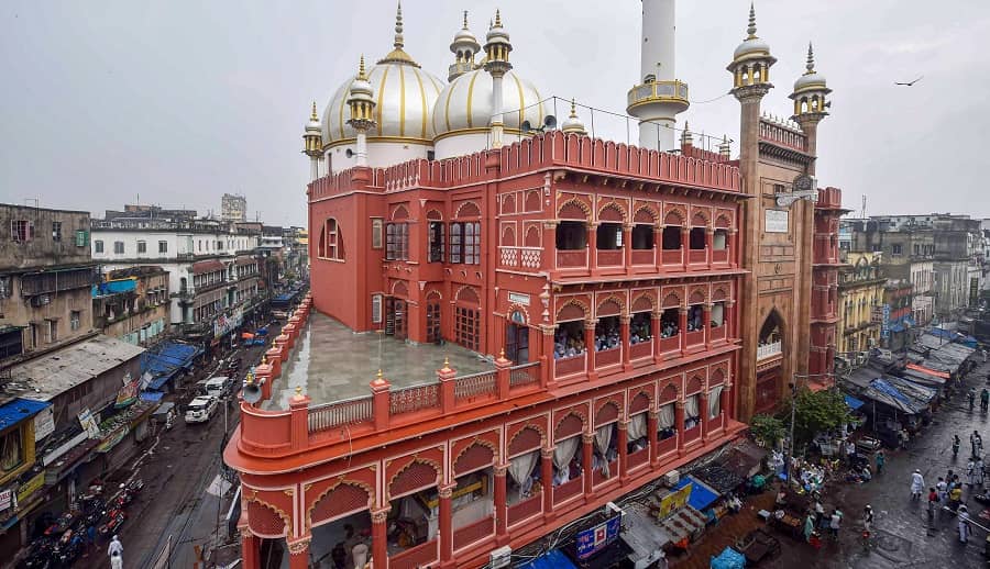 Devotees offer Namaz on Eid al-Adha at Nakhoda Masjid in Calcutta on Wednesday