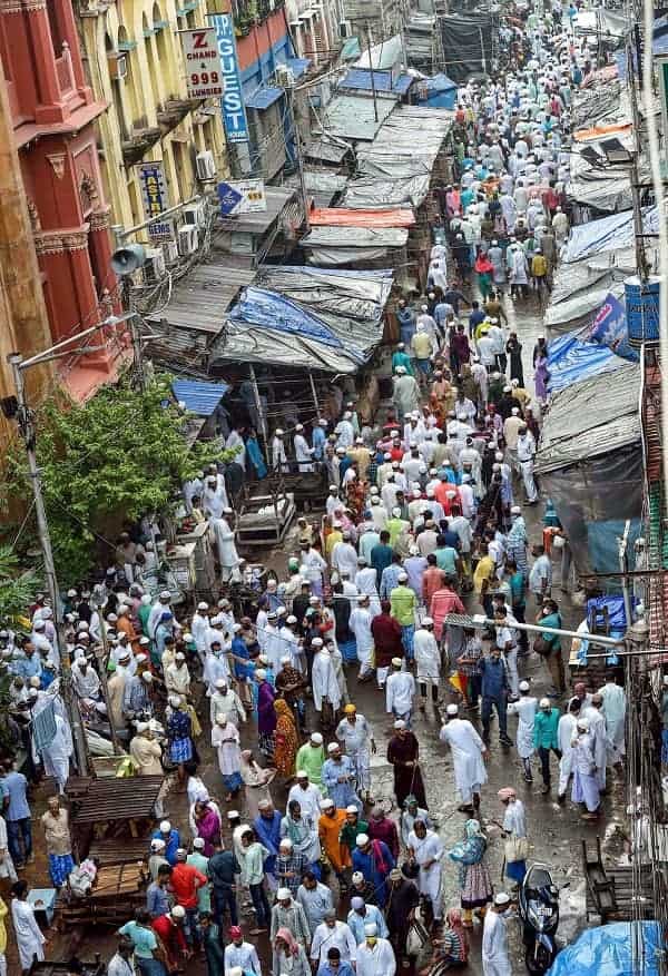 Muslims after offering namaz on Eid al-Adha at Nakhoda Masjid, in Calcutta on Wednesday.