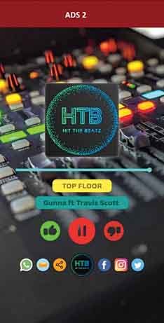 Upon opening the Hit the Beatz app, users go to the music section and view the name of the song and artist, in addition to the illustration.  You can pause playback and even leave a thumb up (or down) on a track.  The radio platform also allows you to share its content with friends through mail, Facebook, Twitter, Instagram and WhatsApp.