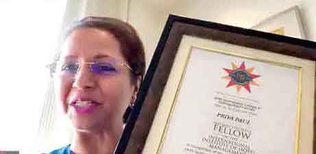 Priya Paul, chairperson, Apeejay Surrendra Park Hotels, displays her fellowship certificate