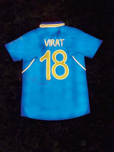Virat Kohli’s jersey at the Aerocity One8 Commune in Delhi