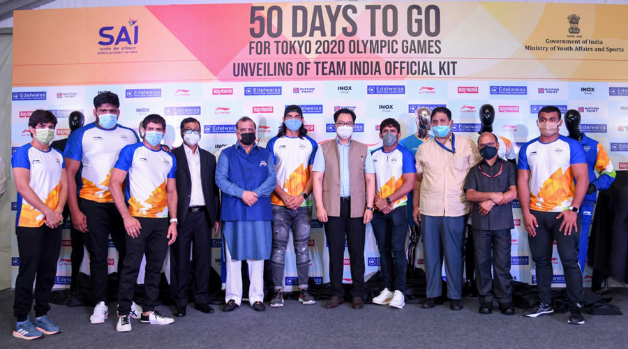 Minister of State for Youth Affairs & Sports, AYUSH (Independent Charge) and Minority Affairs, Kiren Rijiju at the unveiling ceremony of the Team India Official Olympic Kit in New Delhi on Thursday. 
